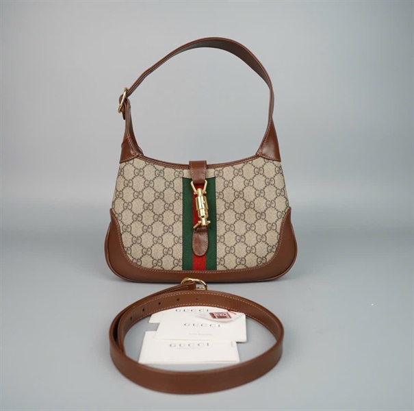 Túi GG Jackie xám nâu (520931) sz28 (BQ) KG+