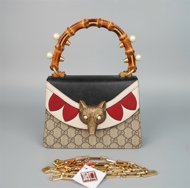 Túi GG handle xám đầu cáo (498879) sz20 (BQ) KG+