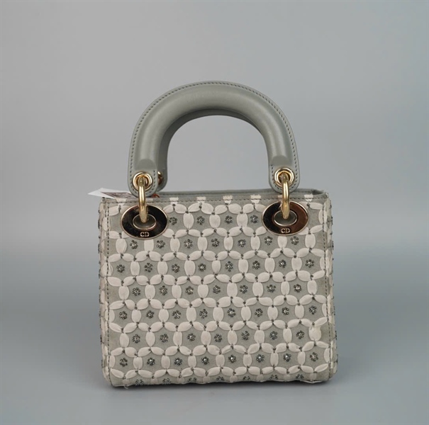 Túi Dior Lady màu xám dáng hoa (04-MA-0210) sz mini (HC)+