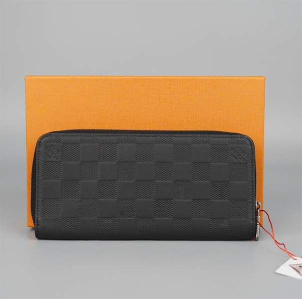 Ví LV ô vuông đen khóa zip (BQ) KG+