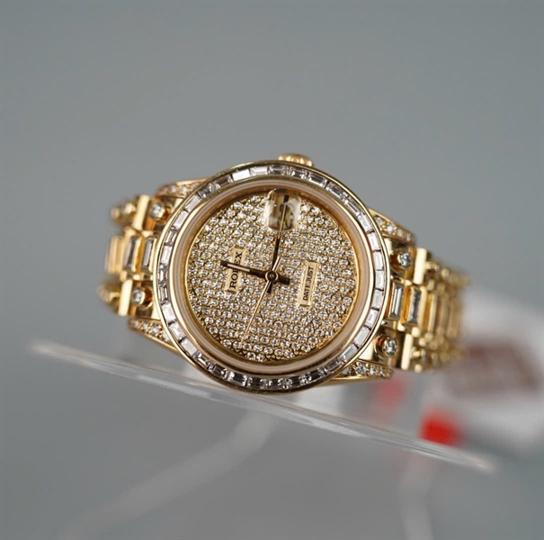 Đồng hồ Rolex mặt tròn, dây vàng đính đá (HC) KG+