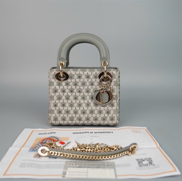 Túi Dior Lady màu xám dáng hoa (04-MA-0210) sz mini (HC)+