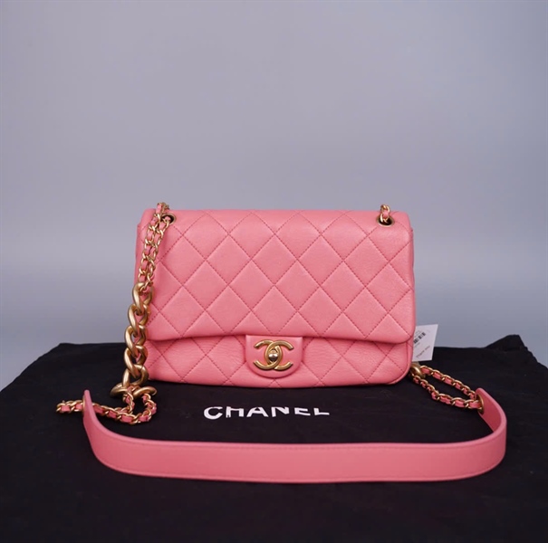 Túi Chanel Classic hồng (J7K6HUX3) sz24 (BQ) KG+