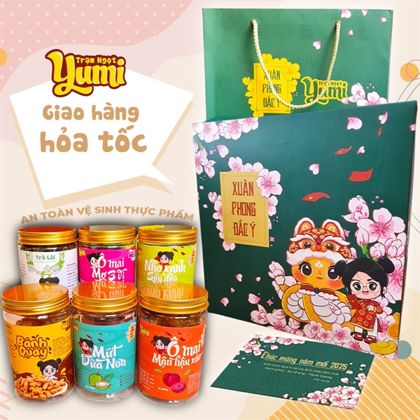 Hộp Quà Tết 2025 Xuân Phong Đắc Ý tặng Gia đình Người thân Doanh nghiệp 6 món Trạm ngọt Yumi