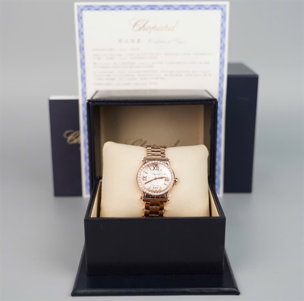 Đồng hồ Chopard vàng mặt tròn viền kim cương (1903738) (HC) +