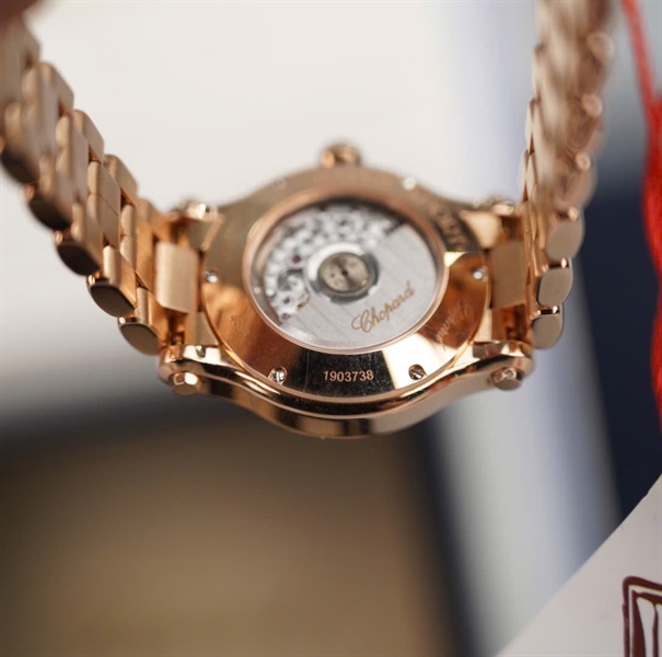 Đồng hồ Chopard vàng mặt tròn viền kim cương (1903738) (HC) +