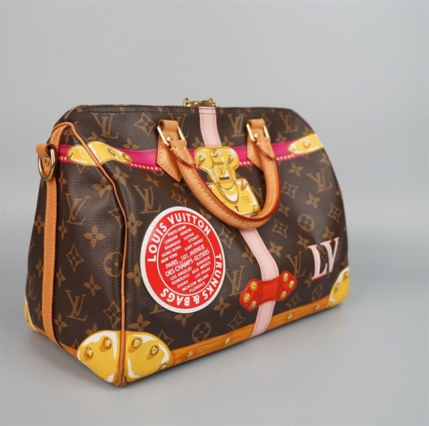 Túi LV Speedy hoa nâu họa tiết có ổ + chìa (DU2158) sz30 (HC) +