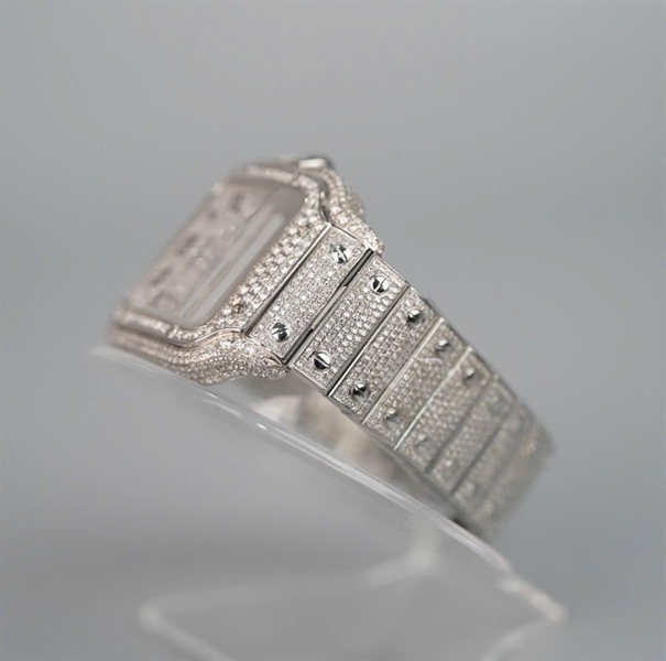 Đồng hồ Cartier mặt vuông quai full kim cương có giấy kiểm định (145656ZX) sz38 (HC) +