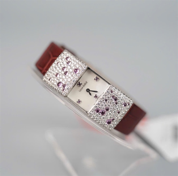 Đồng hồ Léon Hatot mặt vuông đính đá dây nâu (H112) sz18 (HC) +