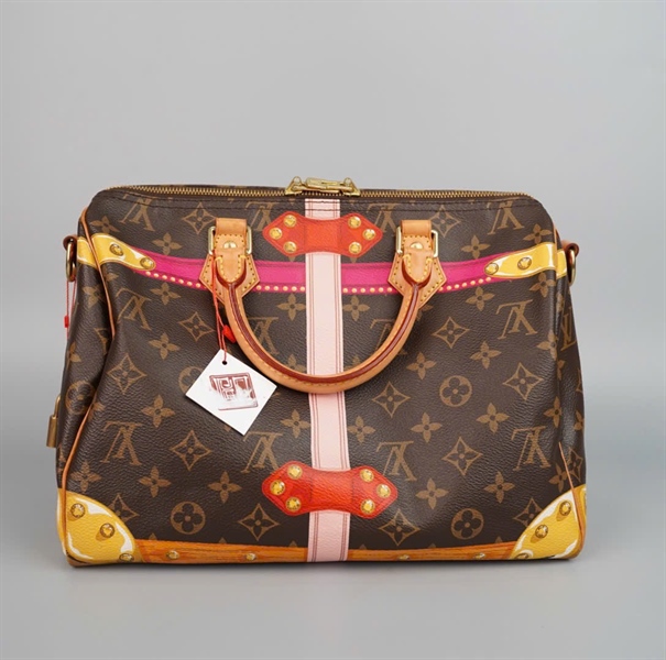 Túi LV Speedy hoa nâu họa tiết có ổ + chìa (DU2158) sz30 (HC) +