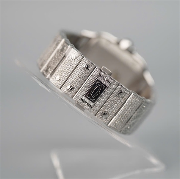 Đồng hồ Cartier mặt vuông quai full kim cương có giấy kiểm định (145656ZX) sz38 (HC) +