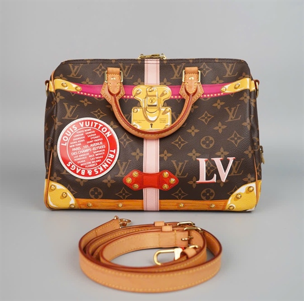 Túi LV Speedy hoa nâu họa tiết có ổ + chìa (DU2158) sz30 (HC) +