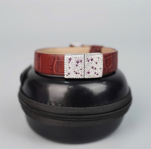 Đồng hồ Léon Hatot mặt vuông đính đá dây nâu (H112) sz18 (HC) +