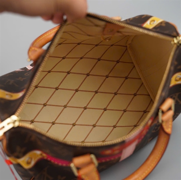 Túi LV Speedy hoa nâu họa tiết có ổ + chìa (DU2158) sz30 (HC) +