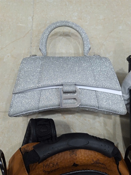 Túi Balenciaga Hourglass bạc lấp lánh sz19 (PN) +