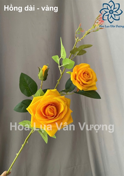 Hồng dài - Vàng - Hoa cành dài - Hoa Lụa Vân Vượng
