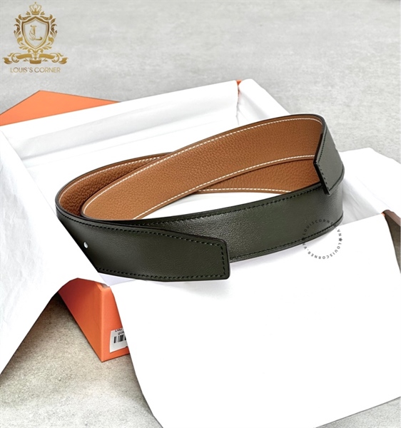 Dây Belt HERMES xanh rêu / gold 2 đầu nhọn