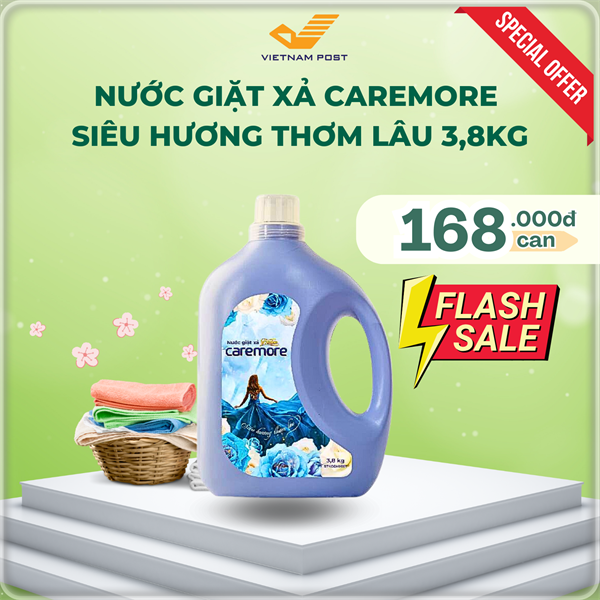 Nước giặt xả Caremore Siêu hương thơm lâu 3,8kg (4 can/thùng)