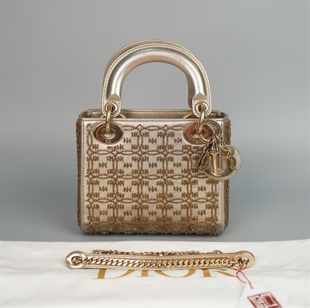Túi Dior Lady bạc đính cườm (04-MA-0290) szmini (HC) +