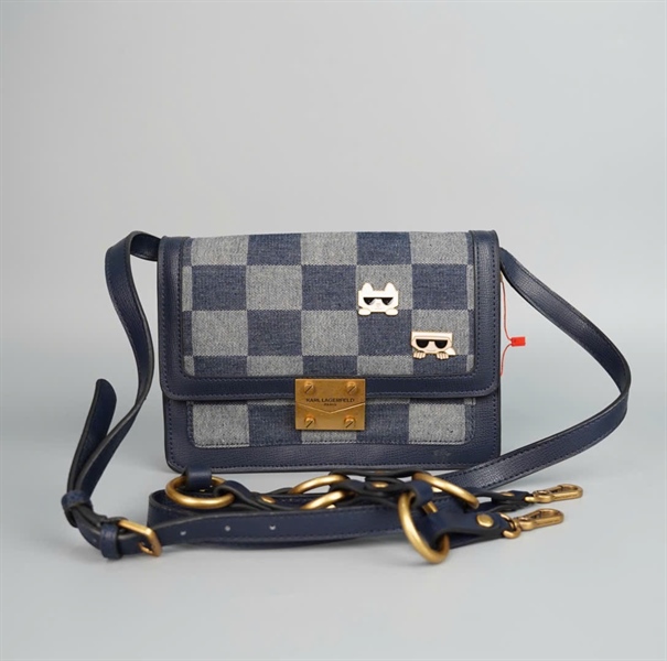 Túi Karl Lagerfeld ô vuông xanh xám sz18 (PN) +