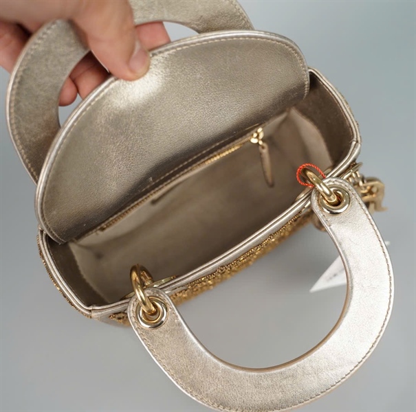 Túi Dior Lady bạc đính cườm (04-MA-0290) szmini (HC) +