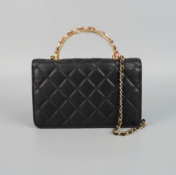 Túi Chanel Handle đen quai cầm đính đá (HLH66C3A) sz19 (HC) +
