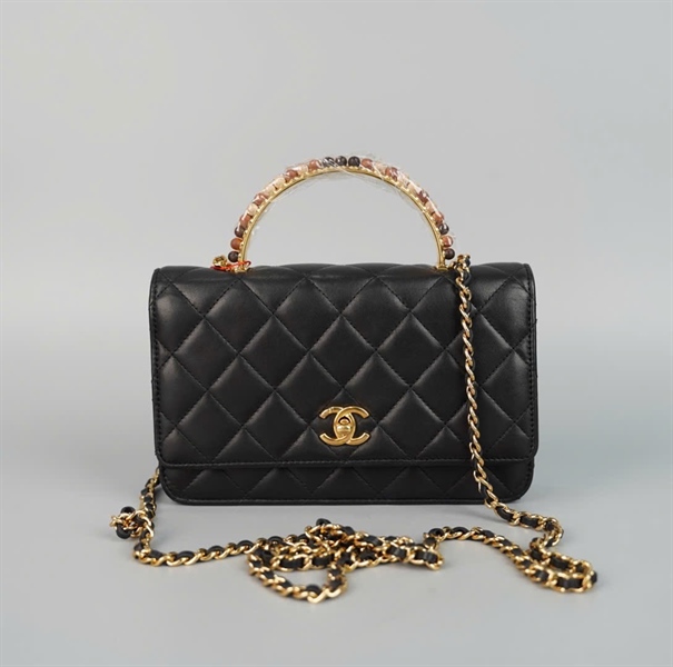 Túi Chanel Handle đen quai cầm đính đá (HLH66C3A) sz19 (HC) +