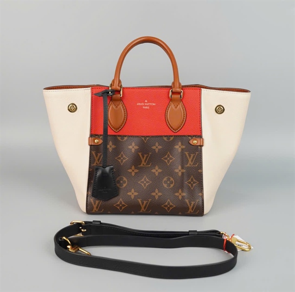 Túi LV Handle hoa nâu phối đỏ (SR0261) sz19 (BMC) KG+