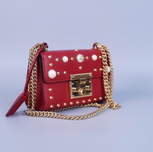 Túi GG Padlock đỏ đính ngọc trai có chìa khóa (432182525040) sz20 (BMC) KG+