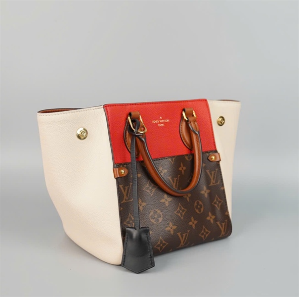 Túi LV Handle hoa nâu phối đỏ (SR0261) sz19 (BMC) KG+