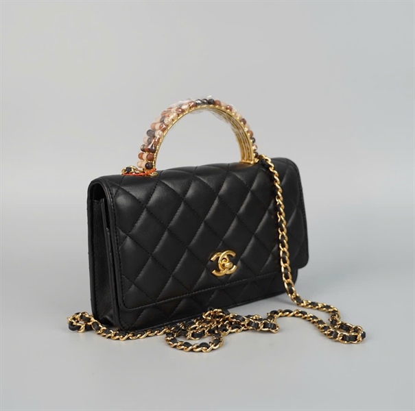 Túi Chanel Handle đen quai cầm đính đá (HLH66C3A) sz19 (HC) +