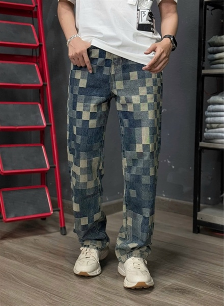 Jean Dài- QC BGC M9169 xanh caro ô vuông to