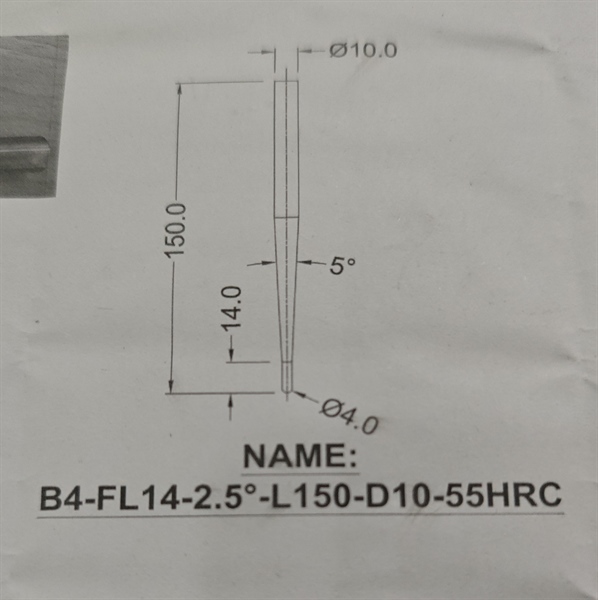Phay định hình B4-FL14-2.5°-L150-D10-55HRC (Pcs) - Việt Phát