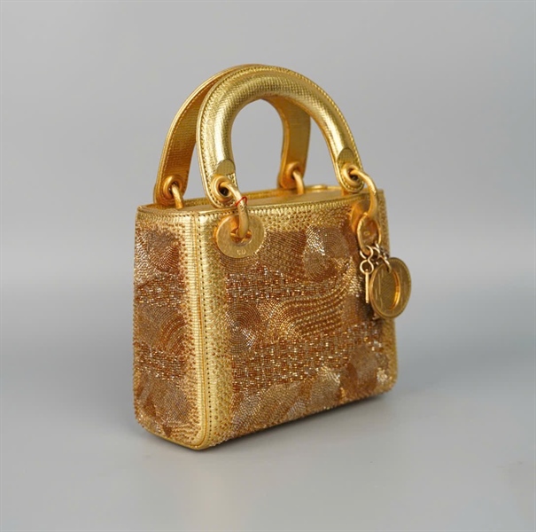 Túi Dior Lady vàng đính cườm (04-MA-1128) szmini (HC) +