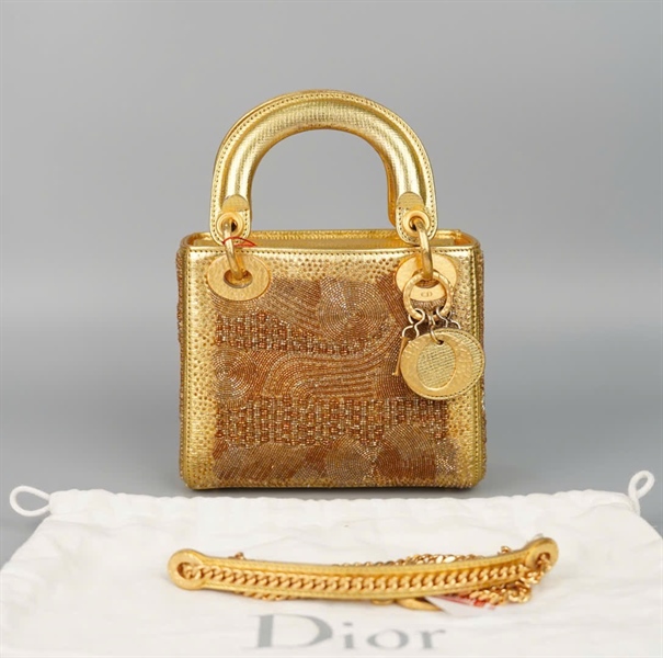 Túi Dior Lady vàng đính cườm (04-MA-1128) szmini (HC) +