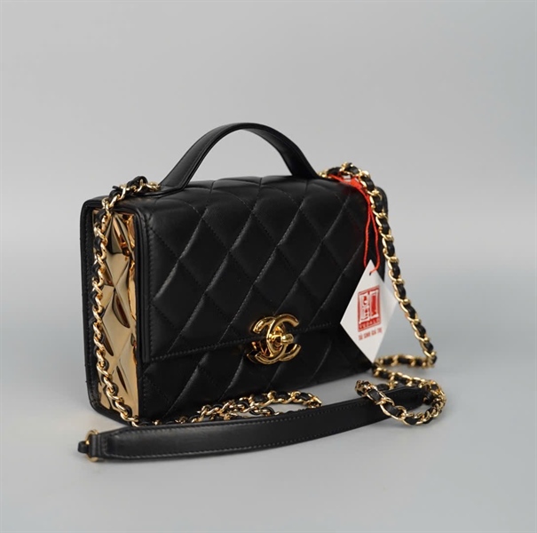 Túi Chanel Handle đen cạnh vàng (K5NL91J3) sz17 (HC) +