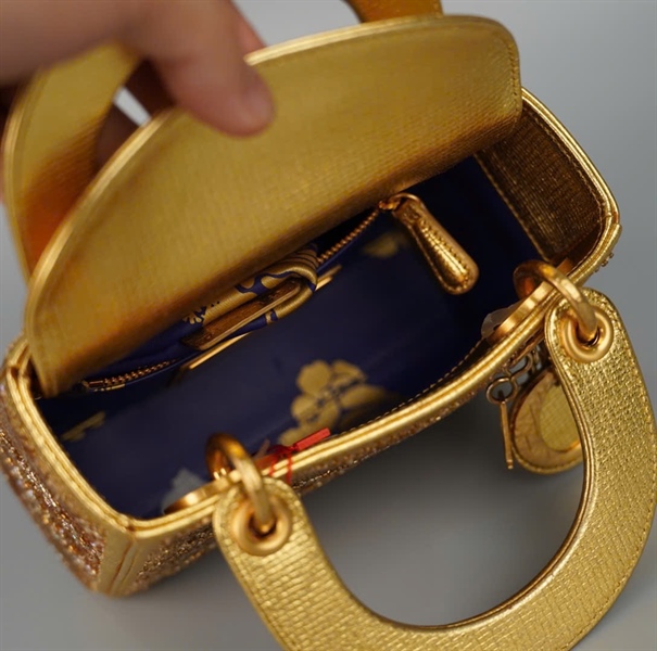 Túi Dior Lady vàng đính cườm (04-MA-1128) szmini (HC) +