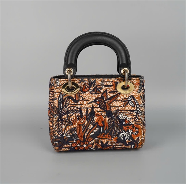 Túi Dior Lady nude phối nâu họa tiết đính cườm szmini (02-MA-1109) (HC) +