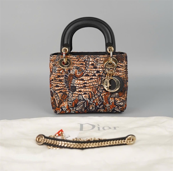 Túi Dior Lady nude phối nâu họa tiết đính cườm szmini (02-MA-1109) (HC) +