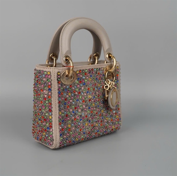 Túi Dior Lady xám đính cườm nhiều màu (11-MA-0128) szmini (HC) +