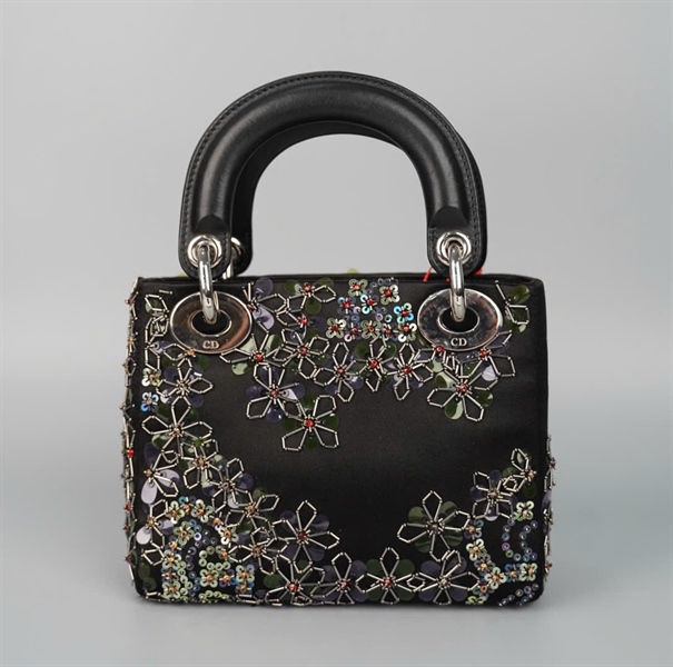 Túi Dior Lady đen đính cườm hoa (04-MA-1126) szmini (HC) +