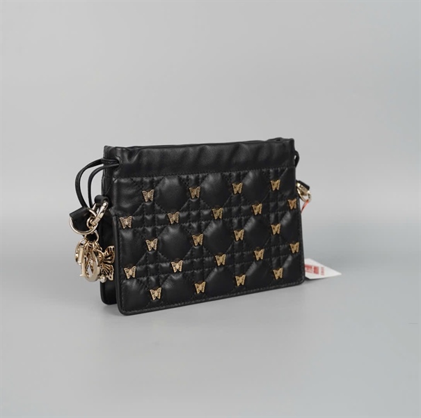 Túi Dior đen đính charm bướm 2 strap (56-MA-0273) sz19 (HC) +