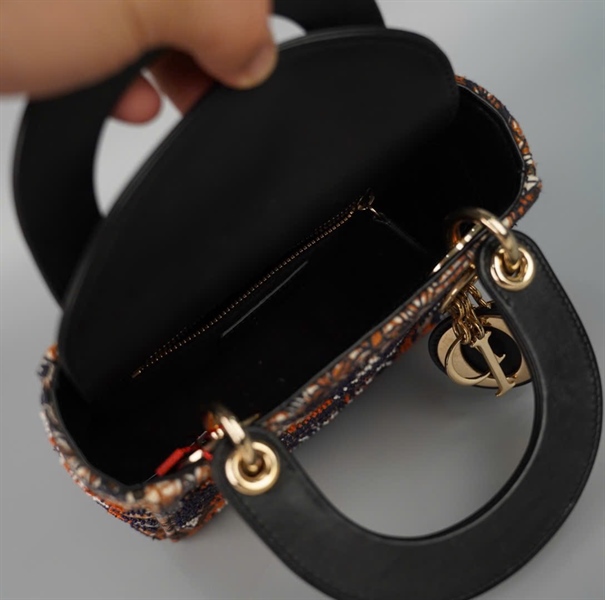 Túi Dior Lady nude phối nâu họa tiết đính cườm szmini (02-MA-1109) (HC) +