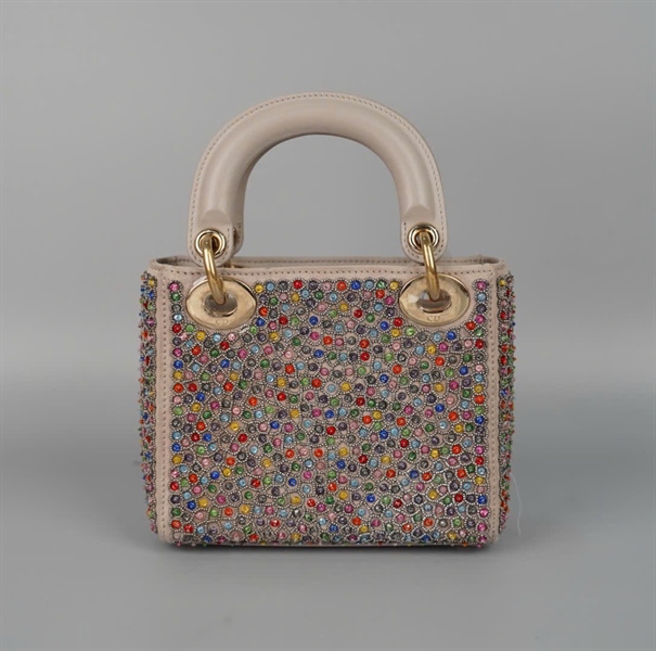 Túi Dior Lady xám đính cườm nhiều màu (11-MA-0128) szmini (HC) +