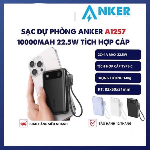 Sạc dự phòng ANKER 22.5W A1257 10.000mAh