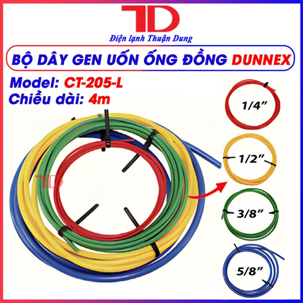 Combo 4 Dây uốn ống đồng DUNNEX, model CT-205-L, dài 4M (1/4", 3/8", 1/2", 5/8") (Phi 6, phi 10, phi 12, phi 16) (thùng 12 bộ)