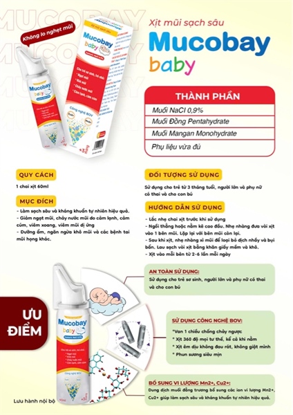 Xịt mũi sạch sâu Mucobay baby 60ml - Song Thành