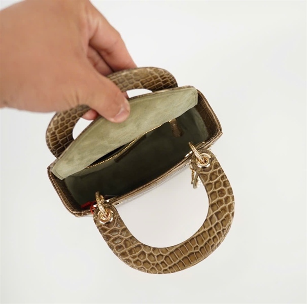 Túi Dior lady da cá sấu màu xanh xám (02-MA-0139) sz mini KG+