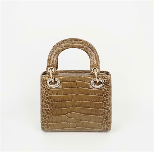 Túi Dior lady da cá sấu màu xanh xám (02-MA-0139) sz mini KG+