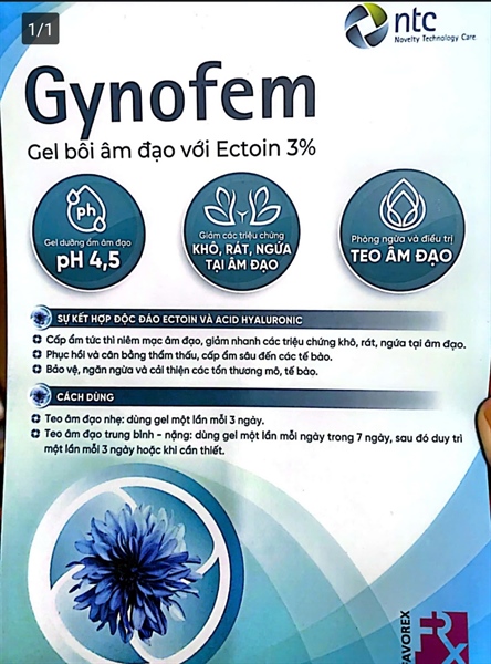 Gynofem (Gel bôi âm đạo) (Hộp Tuýp đa liều 30ml và 7 ống dùng một lần) - Italy